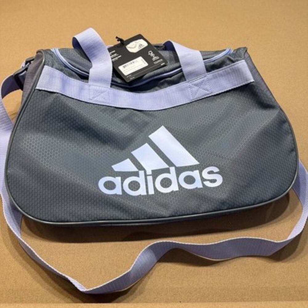 NWT Adidas Diablo Small II Hex Print Duffel Bag - Grey/Purple, 17 in
